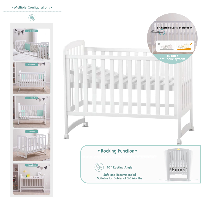 Palette Box Sweet Dreams 7-in-1 Convertible Baby Cot (with Rocking Function!) Without Installation